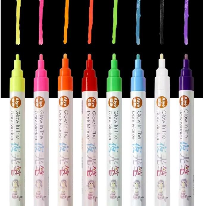 

[CAS] AIYE Spidol Glow In The Dark 1 Set 8 Warna Permanen Aplikasi pada Kertas, Kaca, Batu, Plastik,