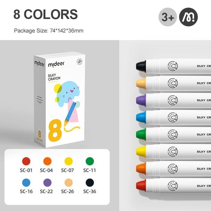 

mideer quick dry silky crayon 8 pc for kids safe non toxic washable
