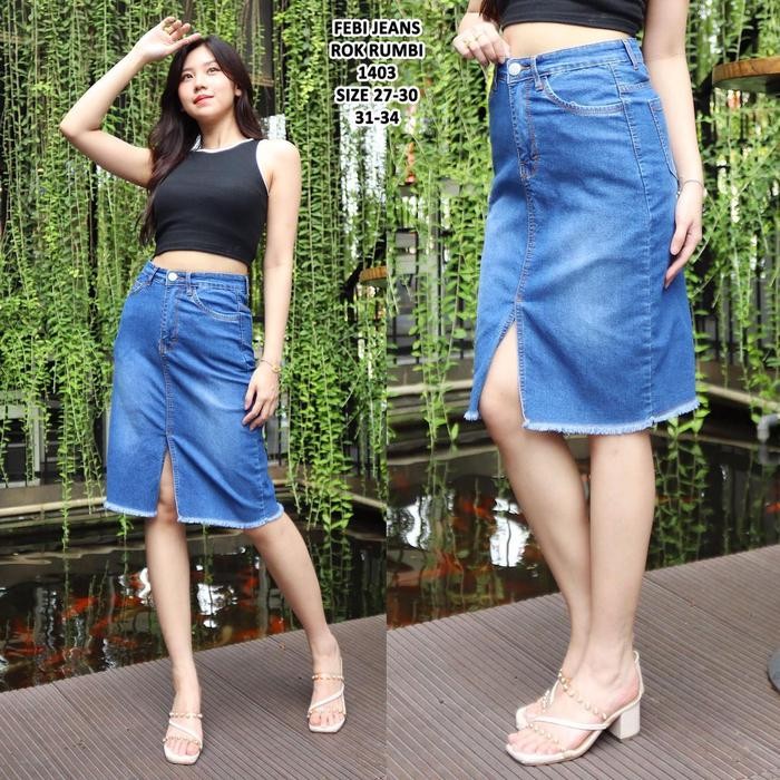 Rok Jeans Stretch Selutut Rawis Belah Depan 27-34