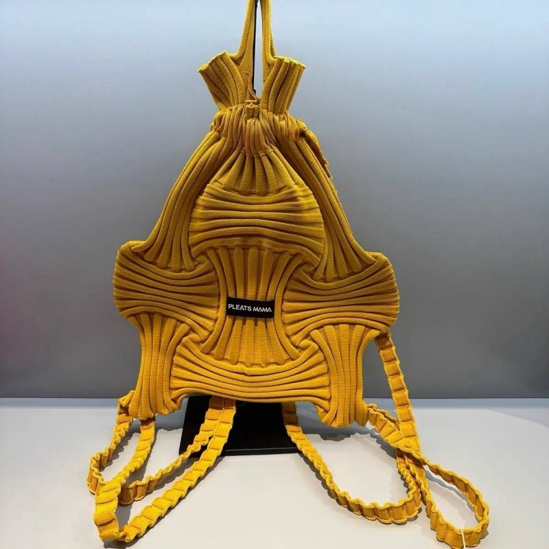 Korean Niche Brand PLEATS MAMA Solid Color Backpack Cute Handbag Women's Fashionable Woven Pleated