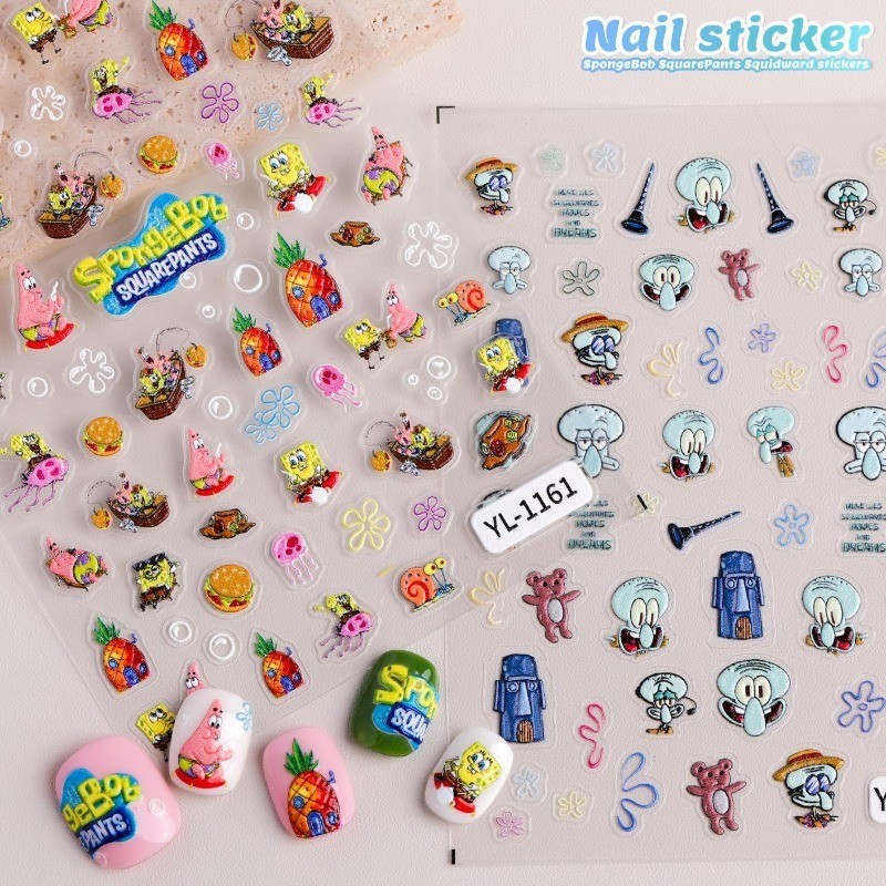 Anime Cartoon Cute SpongeBob SquarePants Patrick Star Embossed Nail Stickers Paste Mobile Phone Case
