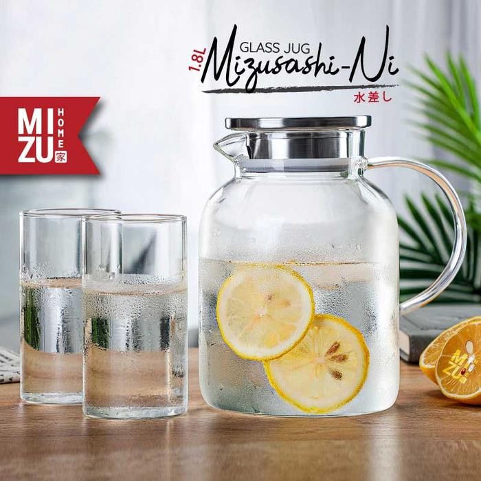 MIZU MIZUSASHI-NI Glass Jug Teko Kaca Borosilikat Teko Air Minimalis