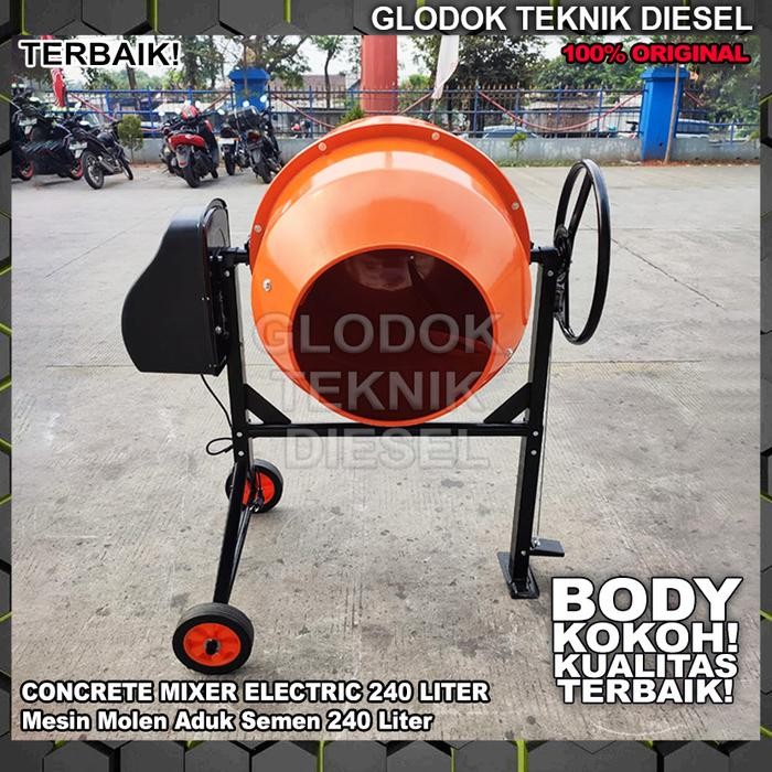 Mesin Molen Listrik Pengaduk Semen 240 Liter Aduk Cor Semen Concrete Mixer Machine Electric 240 L