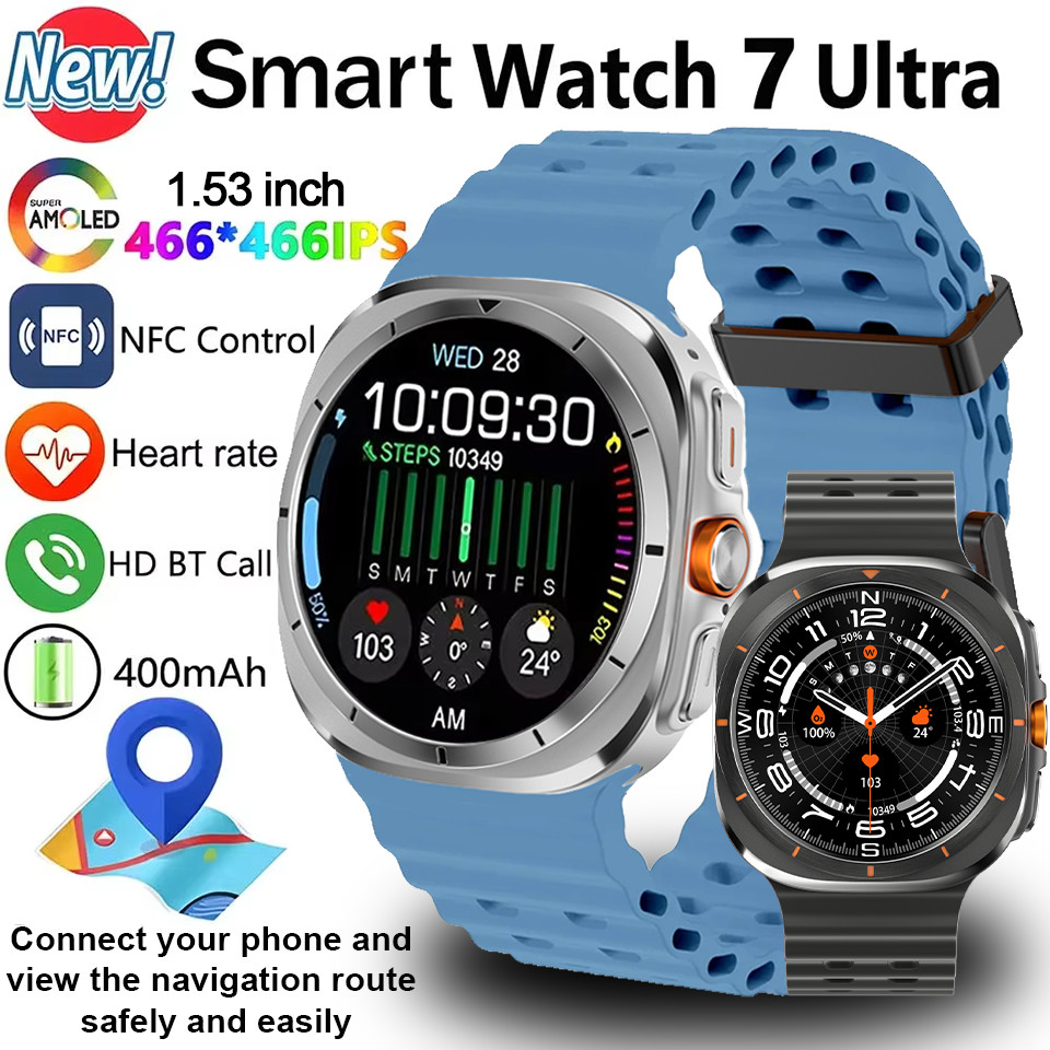 Galaxy Watch 7 Ultra GPS Compass NFC Smart Watch 47mm Clone Version AMOLEL BT Call lP68 Galaxy 6 Upg