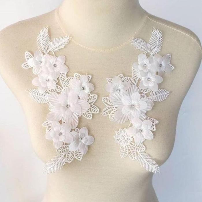Sepasang Lace Bordir Bunga 3D/Bordir Tempel/Aplikasi Bordirl