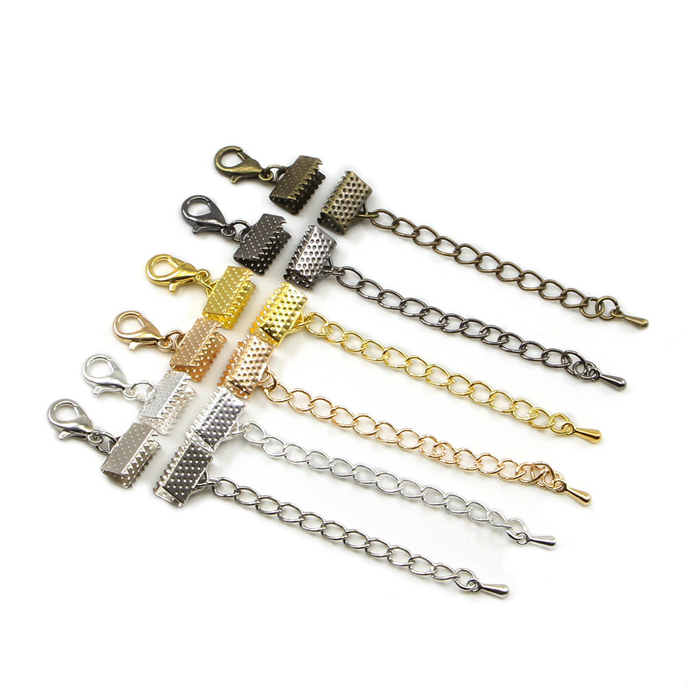 10Pcs/Lot Ribbon Leather Cord End Fastener Clasps With Chains Lobster Clasps Connectors For Diy
