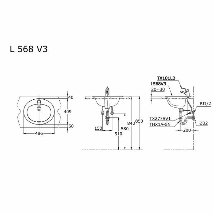 Terbagus Wastafel Toto L 568 V3 / L568V3 (Body Only) Model Tanam