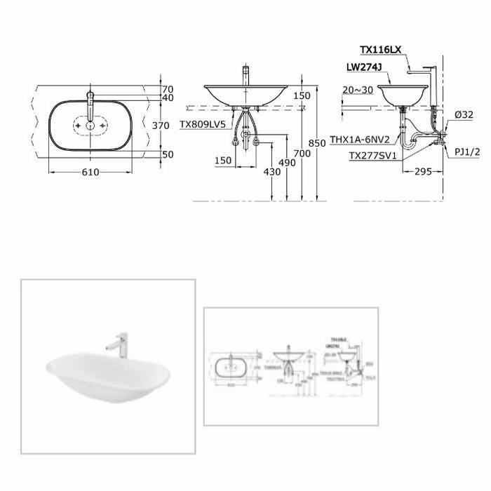 Bagus Wastafel Toto Lw 274 J / Lw274J (Body Only) Model Diatas Meja