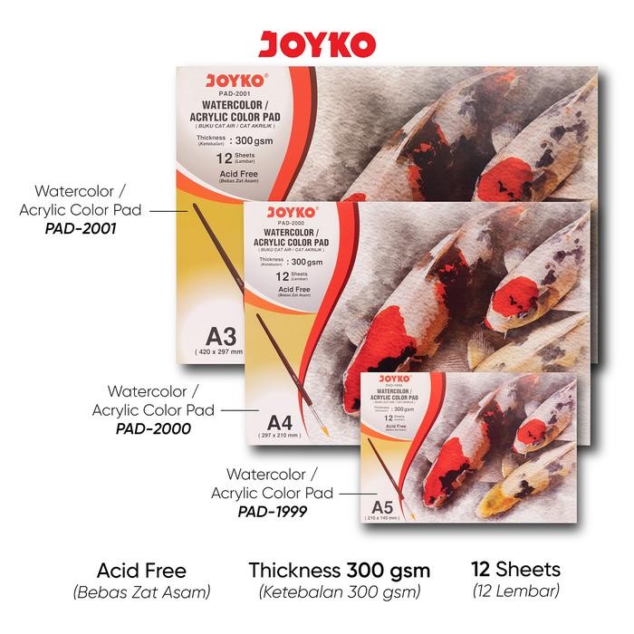 

JOYKO WATERCOLOUR BOOK PAD ACRYLIC A3 PROFESSIONAL 300GSM / BUKU CAT AIR A3 AKRILIK POSTER GAMBAR