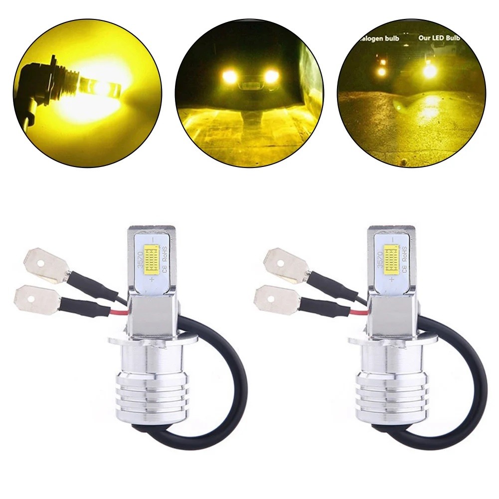 2Pcs Mini H3 Led Car Headlight Bulbs H3 Led Fog Light Bulb Yellow Drl Super Bright White Car Driving
