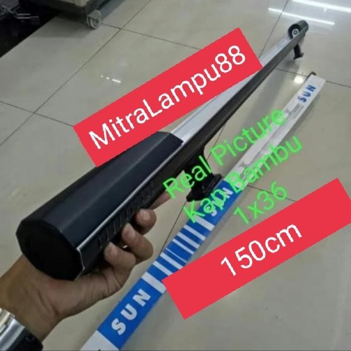 Kap Lampu TL Bambu SUN 1x36/1x16w Set Philips T8 Neon Led 16Watt 150Cm