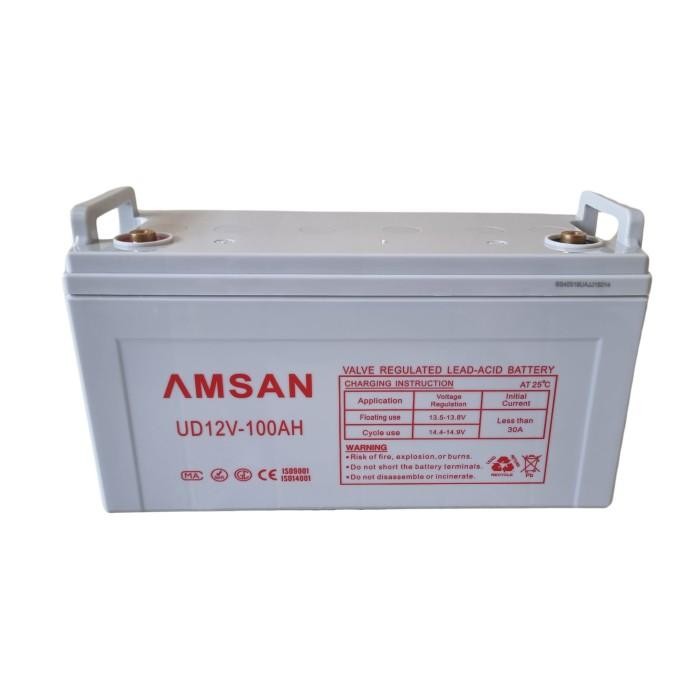 Baterai VRLA 12V 100Ah AMSAN Deep Cycle Battery Untuk UPS PLTS Aki MotorListrik dan Mobil Listrik
