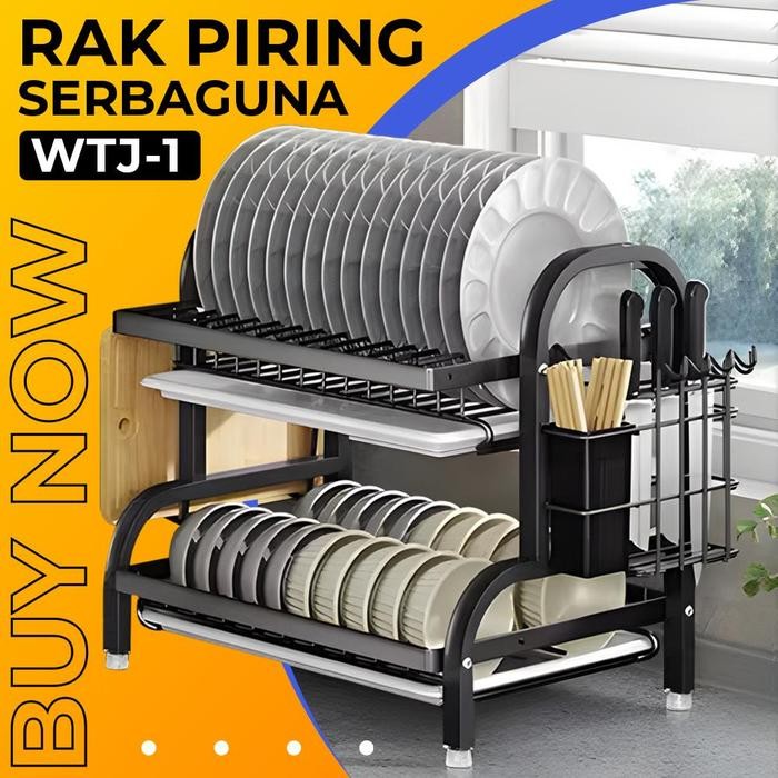 PREMIUM Rak Piring Dapur Stainless Steel Penyimpanan Rak Pengering Piring Rak Mangkuk Piring WTJ