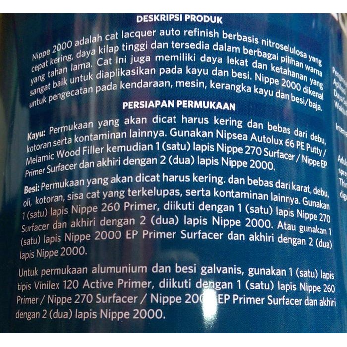 CAT DUCO NIPPE 2000 CLEAR / CAT BESI KAYU MOBIL 1 KG TRANSPARAN