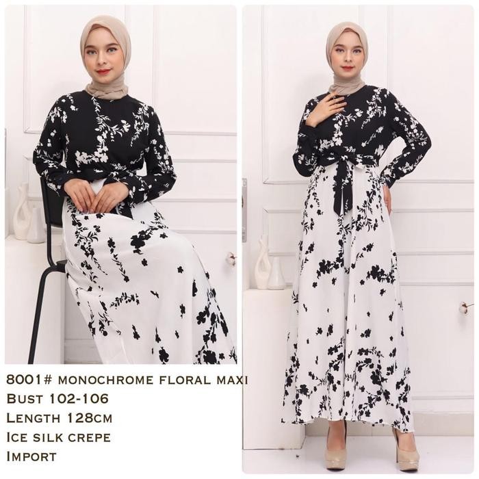 

[BASICA MODA] 8001 DRESS MAXI WANITA MONOCHROME CASUAL CREPE