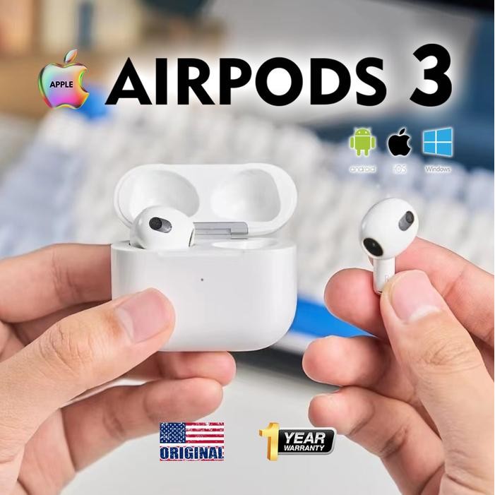 Original App1e AirPods 3 Generation 2023 / AirPods Gen 3 AirPods iPhone With Wireless Charging Case