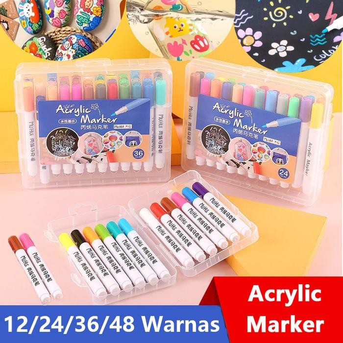 

Acrylic Marker Set 12/24/36/48 Warnas Akrilik Pulpen Warna Tahan Air Dan Tahan Lama Colour Brush Pen