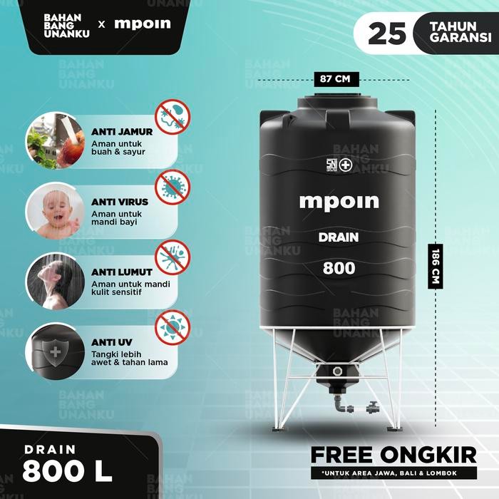 Tangki Tandon Air Mpoin 800L Wave Drain Anti Lumut