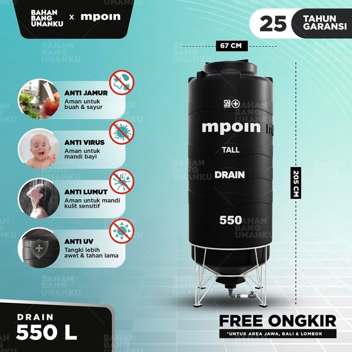 Tangki Tandon Air Mpoin 550L Tall Drain