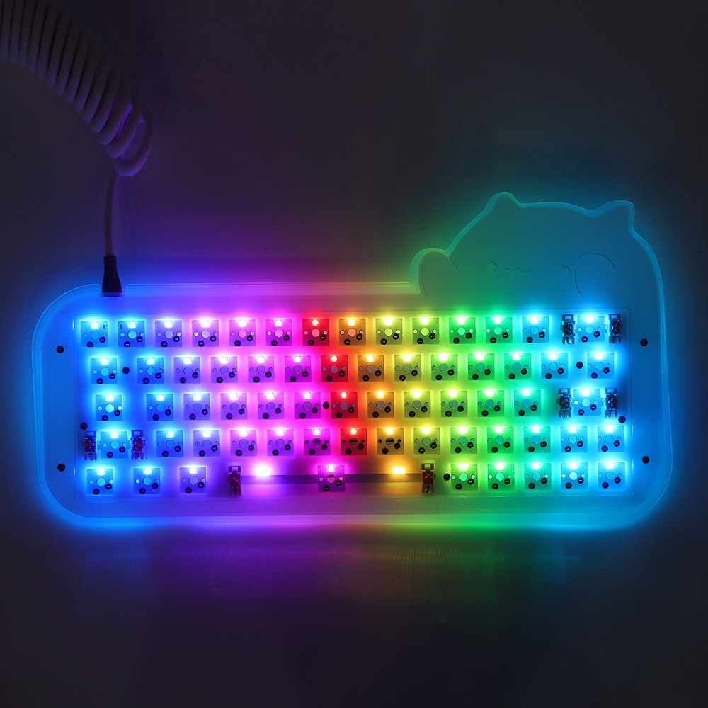 Mini Cat 64 Kit 60% Hot Swappable Acrylic RGB Wired Mechanical Keyboard Barebone DIY Kit VIA Program