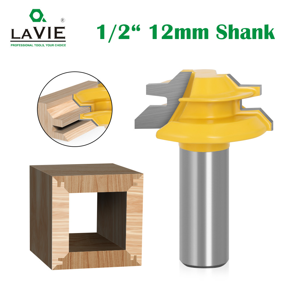 LAVIE 1pc 12MM 1/2" Shank 45 Degree Lock Miter Router Bit 1/2 Stock Medium Lock Miter Milling Bit Wo
