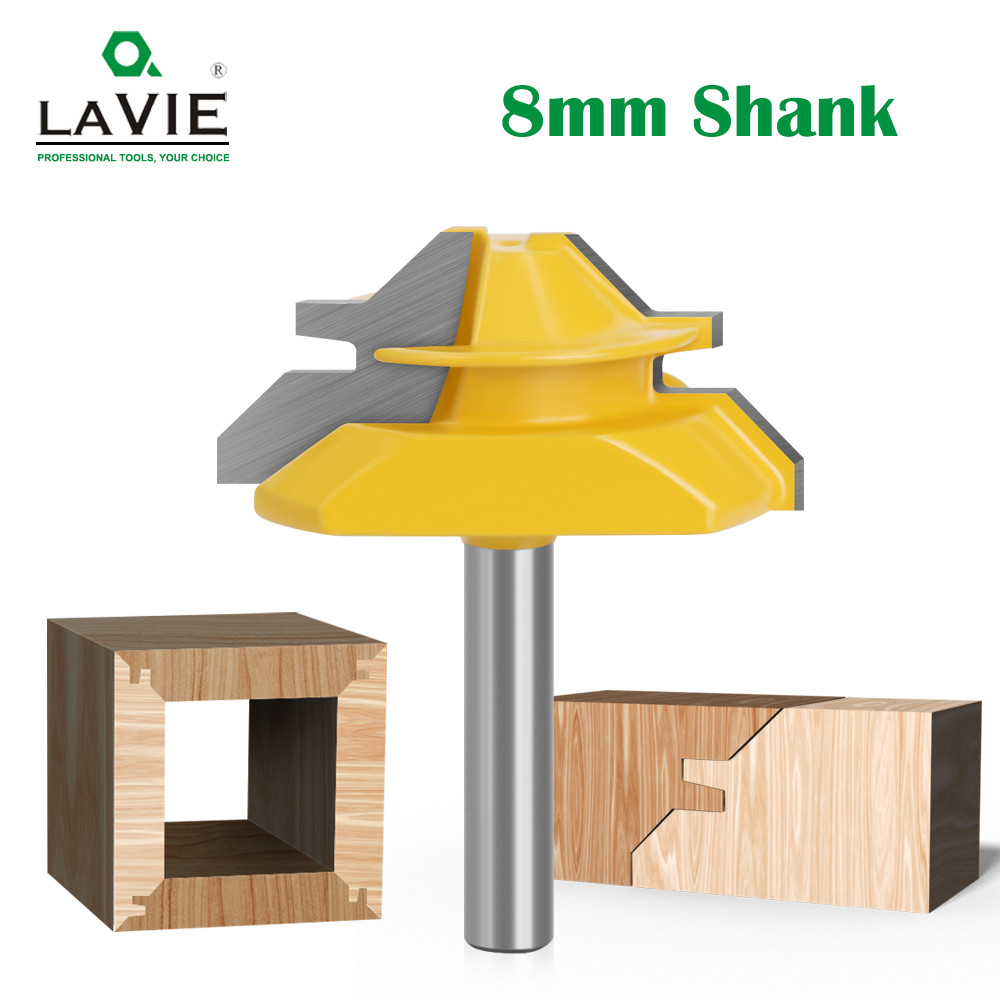 LAVIE 1PC 8mm Shank 45 Degree Mortise Tenon Knife Medium Lock Miter Router Bit 3/4" Stock Woodworkin