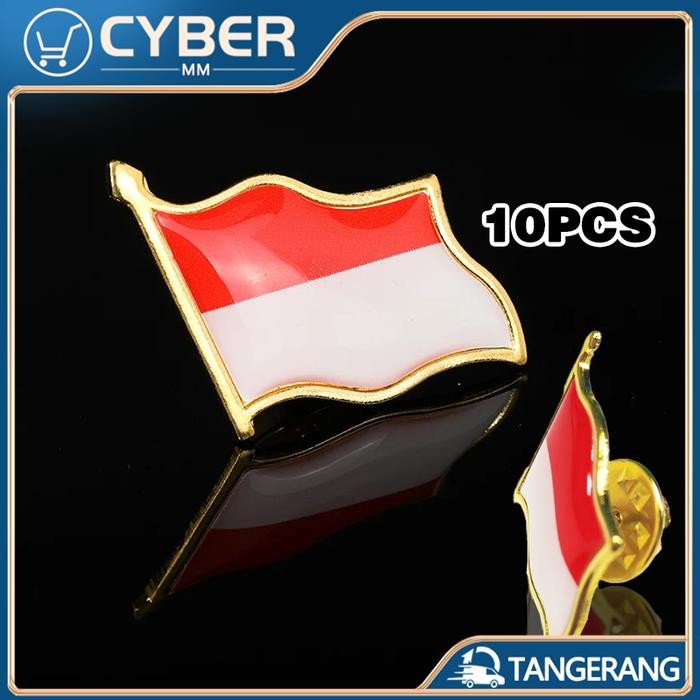 

Terlaris 10PCS Pin Bendera Merah Putih 2.5cm Bros Bendera Merah Putih Indonesia SALE