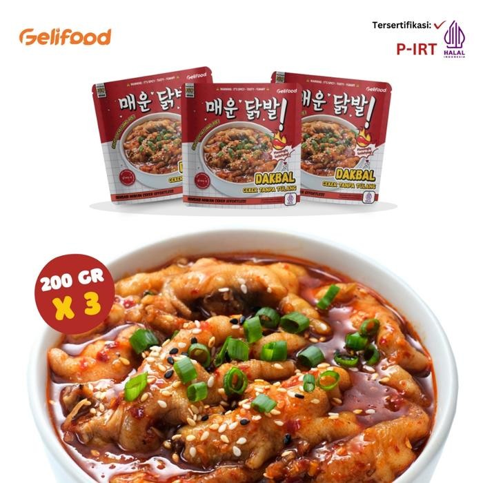 

ASLI GELIFOOD - Paket 3 Pcs Makanan Kemasan Dakbal Ceker Ayam Saus Gochujang Pedas Khas Korea 200gr
