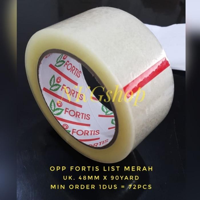 

Lakban Fortis/OPP fortis list merah uk. 48mmx90yard(min 1dus = 72roll)