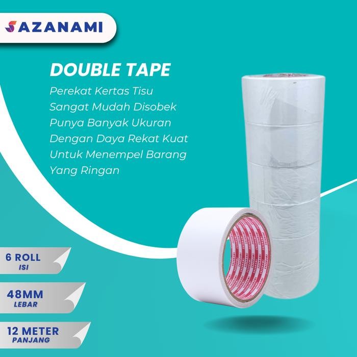 

DOUBLE TAPE 2" 48MM x 12 M DOUBLETAPE KERTAS PUTIH SAZANAMI ISI 6ROL