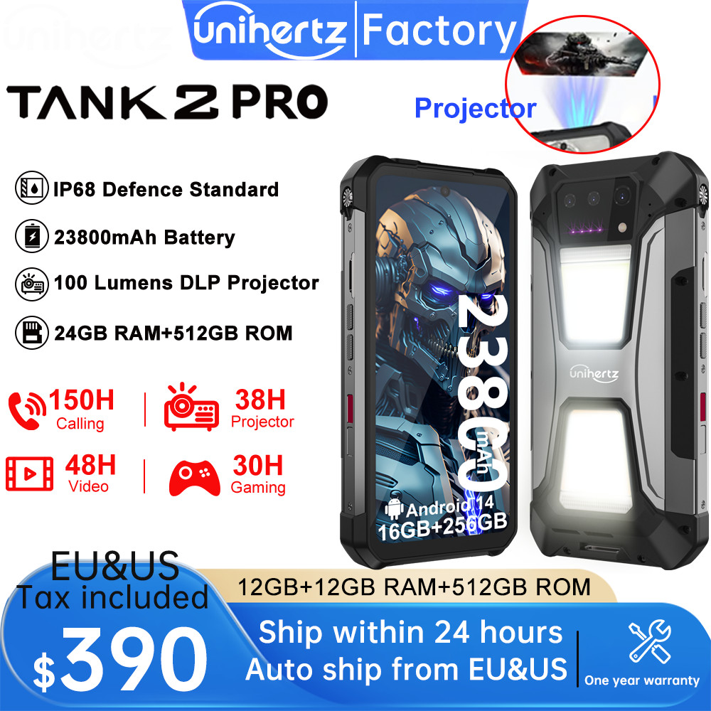 US EU MX Warehouse Unihertz 8849 Tank 2 PRO Rugged Smartphone with Projector,Android 14,24 + 256GB