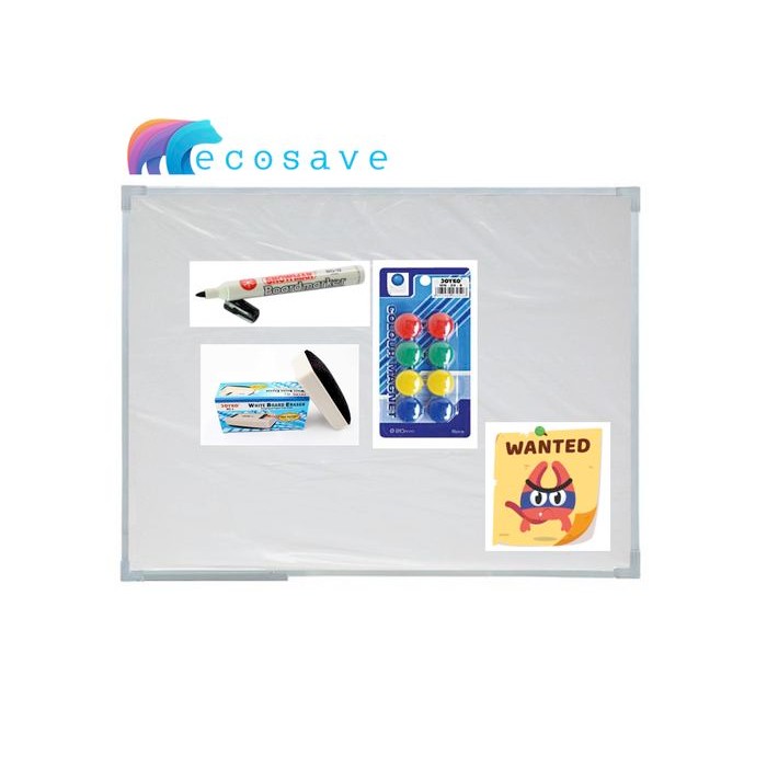 

PAKET Whiteboard Magnetic Sakana EcoSave 60x90 + Spidol WB + Penghapus WB ( Papan Tulis Gantung