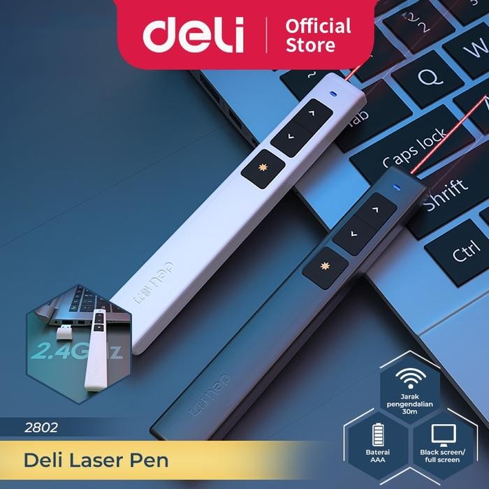 

Deli Office Laser Pointer + Presenter Wireless USB Pen Laser Presentasi PPT Sinar Merah Jarak 30 M