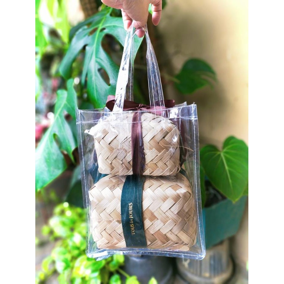 Tas Plastik Besek 18 Kotak Kue15 ,Besek Bambu, Kotak Nasi Kue Tas Mika