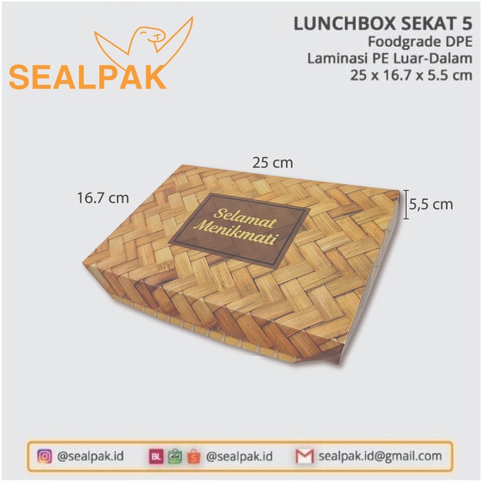 Paper Lunchbox Sekat 5 / Kotak Nasi / Kotak Bento / Dus Nasi (Motif)