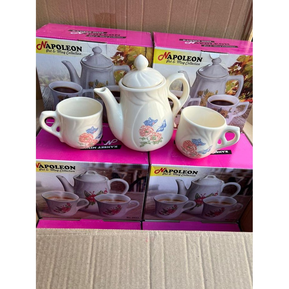 Teapot Set Keramik Mini Napoleon (1 Teko + 2 cangkir)