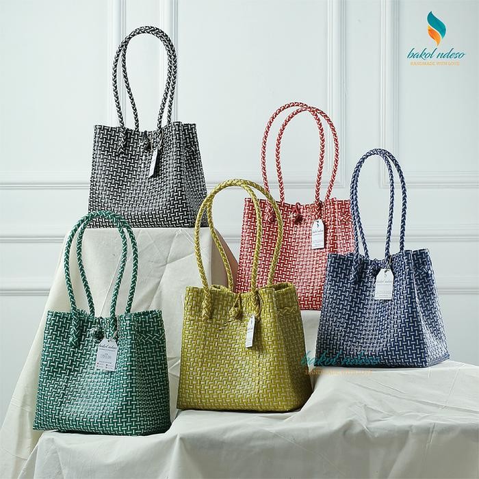 Tas Tote Belanja Pasar Tas Anyaman Jali Jali Plastik Rajut Belanja *