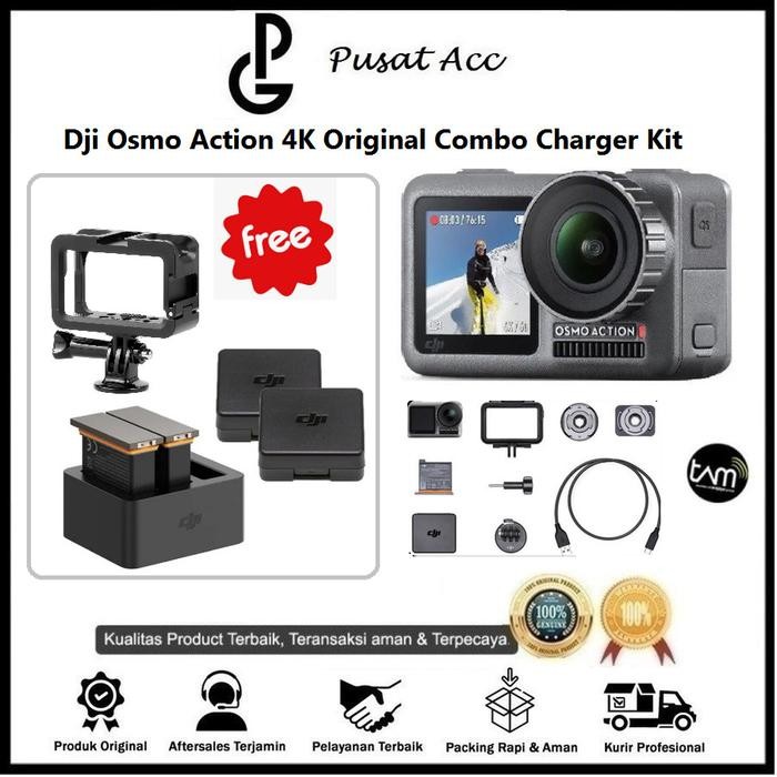 Dji Osmo Action Camera 4K Combo Original + Charging Kit - Dji Osmo Action 1 Kamera Combo Original