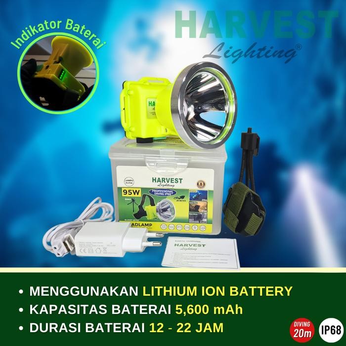 95W Headlamp Professional Diving Ip68 Harvest Led Senter Kepala Selam