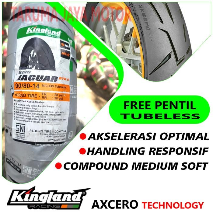 Paket Sepasang Ban Matic Kingland Jaguar Rtx5 90/80 100/80 Ring 14 Tubeless Motor Scooter Beat Vario