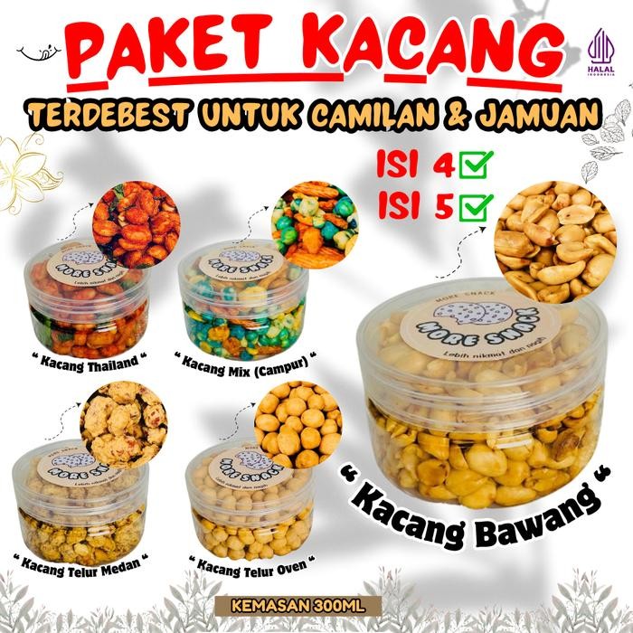 

Paket Kacang 300 ml Cemilan More Snack Serba Kacang Bawang Mix Campur Thailand Telur Oven Medan