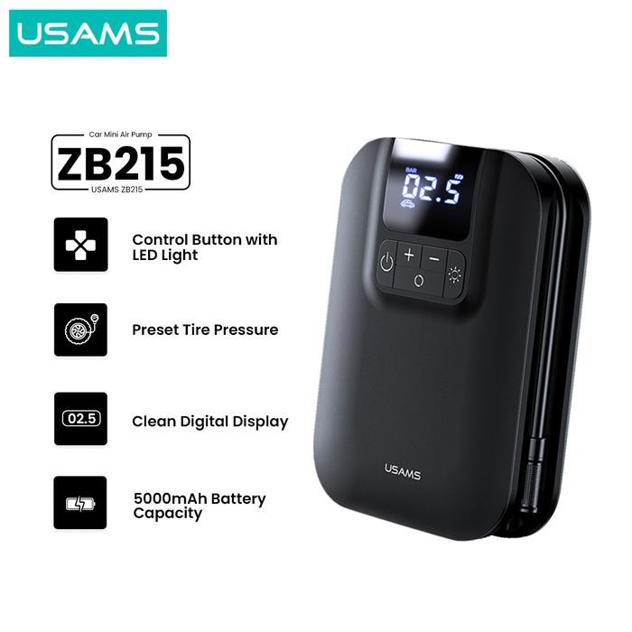 Usams Zb215 Mini Car Air Pump Portable 5000Mah Pompa Angin Ban Mobil