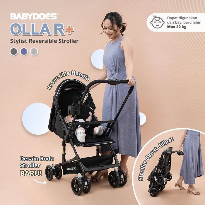 BABYDOES Stroller Olla R+ Stylish Reversible Handle Kereta Dorong Bayi Dengan Rem Roda & Tray Dapat