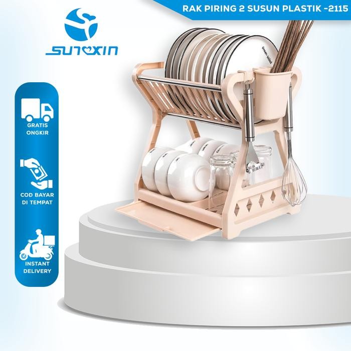 Sunxin - Rak Piring 2 Susun Plastik -2115/ Rak piring Dapur Baskom