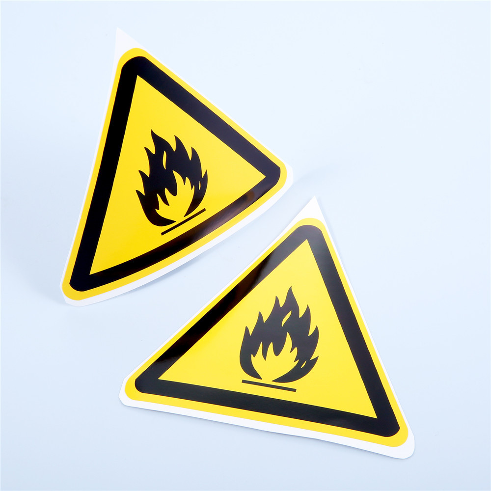 

5pcs Safety Sign Sticker Flammable Pattern Dangerous Tag Oil-Proof Water-Resistant PVC Triangle