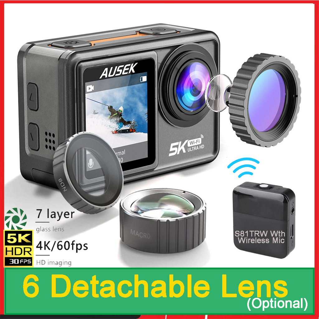 Ausek S81TR Action Camera 5K 4K60FPS EIS Video Kamera Tindakan