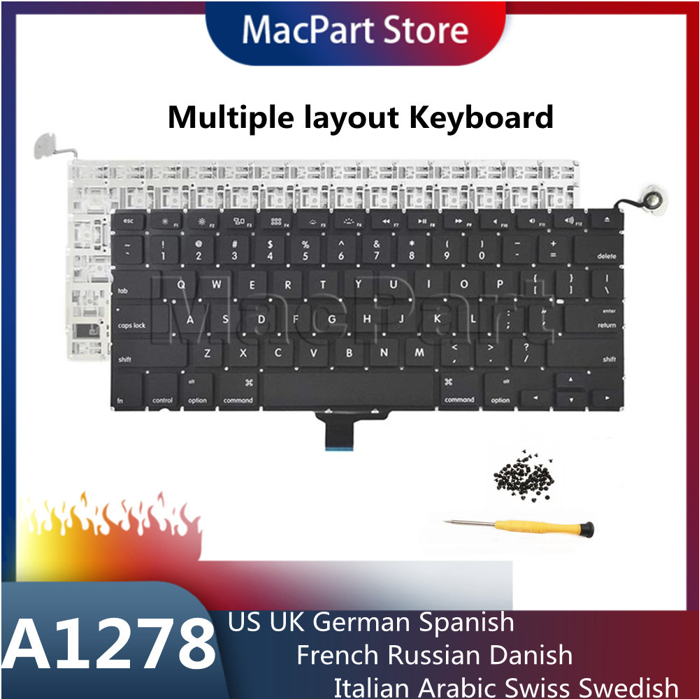 New Original for Macbook Pro13" A1278 Keyboard US UK German Spanish French Russian Danish Italian Ar