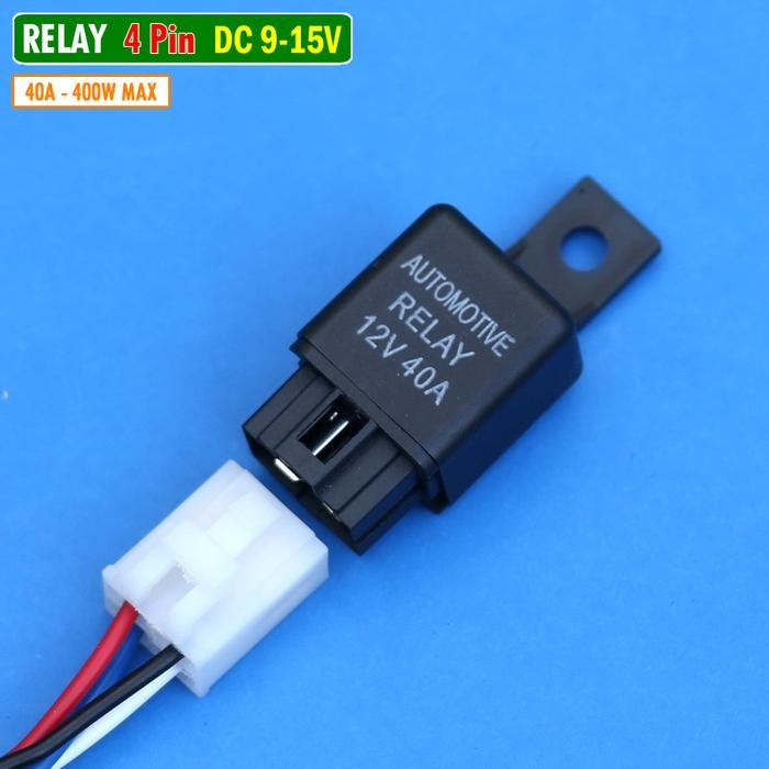 Relay Mini 40A DC 12V Motor Mobil 4P Pin Kaki Saklar Lampu LED Klakson *