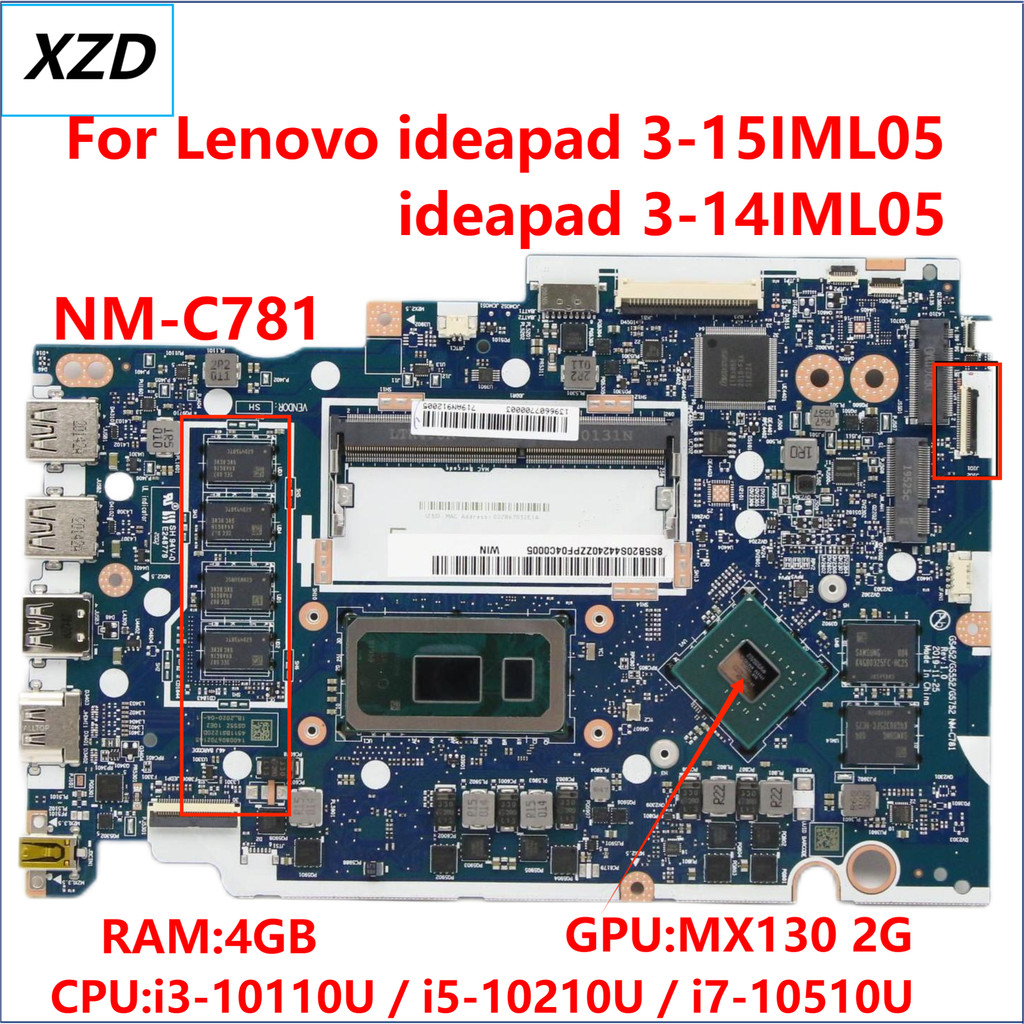 NM-C781 Mainboard For Lenovo ideapad 3-14IML05 ideapad 3-15IML05 Laptop Motherboard With i3 i5 i7 10