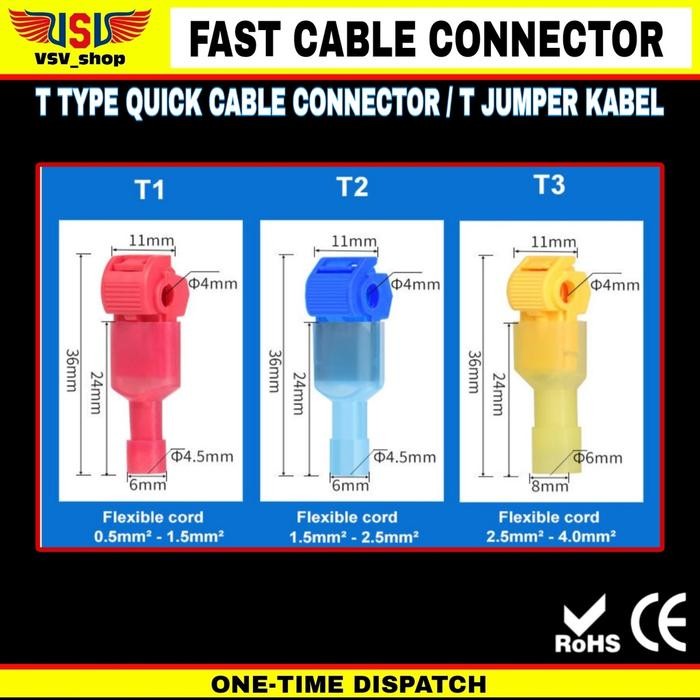 Konektor Kabel Listrik T Jumper Lock Quick Cable Tor Samn Kabel Set 120 Pcs
